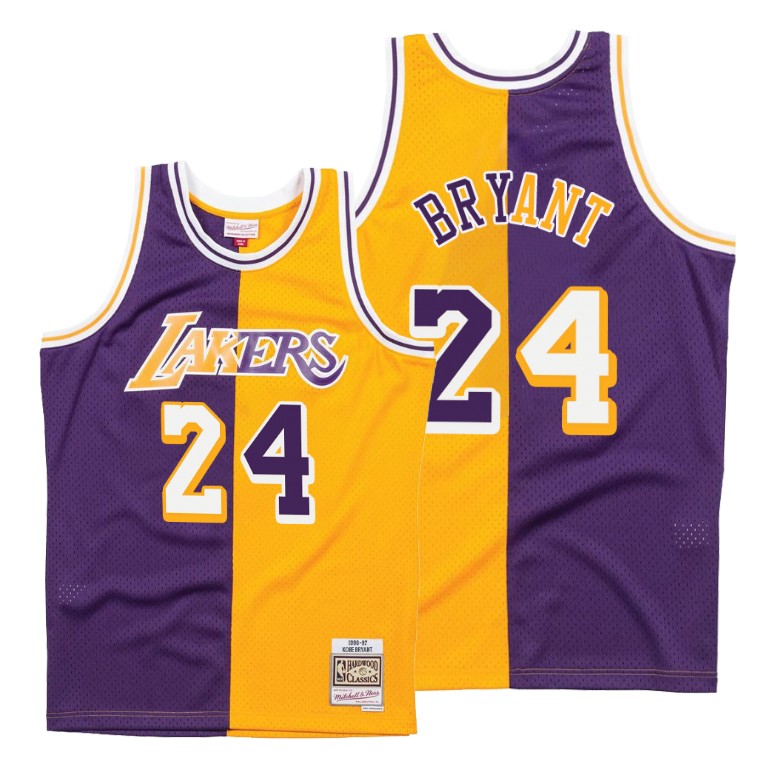 Men's Los Angeles Lakers Kobe Bryant #24 NBA Vintage Split Edition Purple Gold Basketball Jersey OMM8583PB